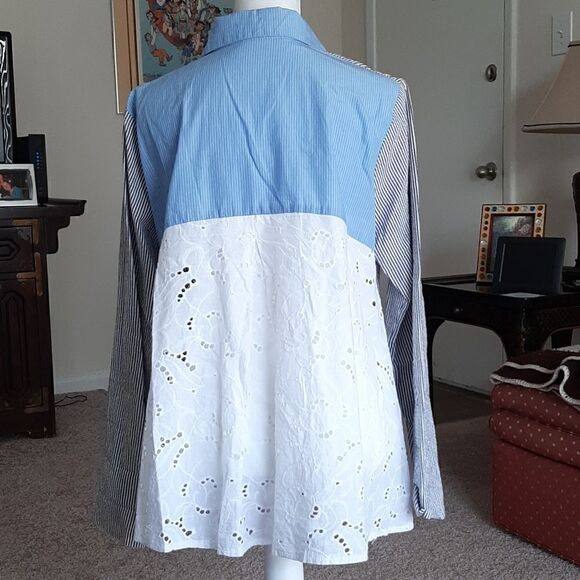 Vitamin grey, white, and blue stripped swing shirt - Picture 2 of 10